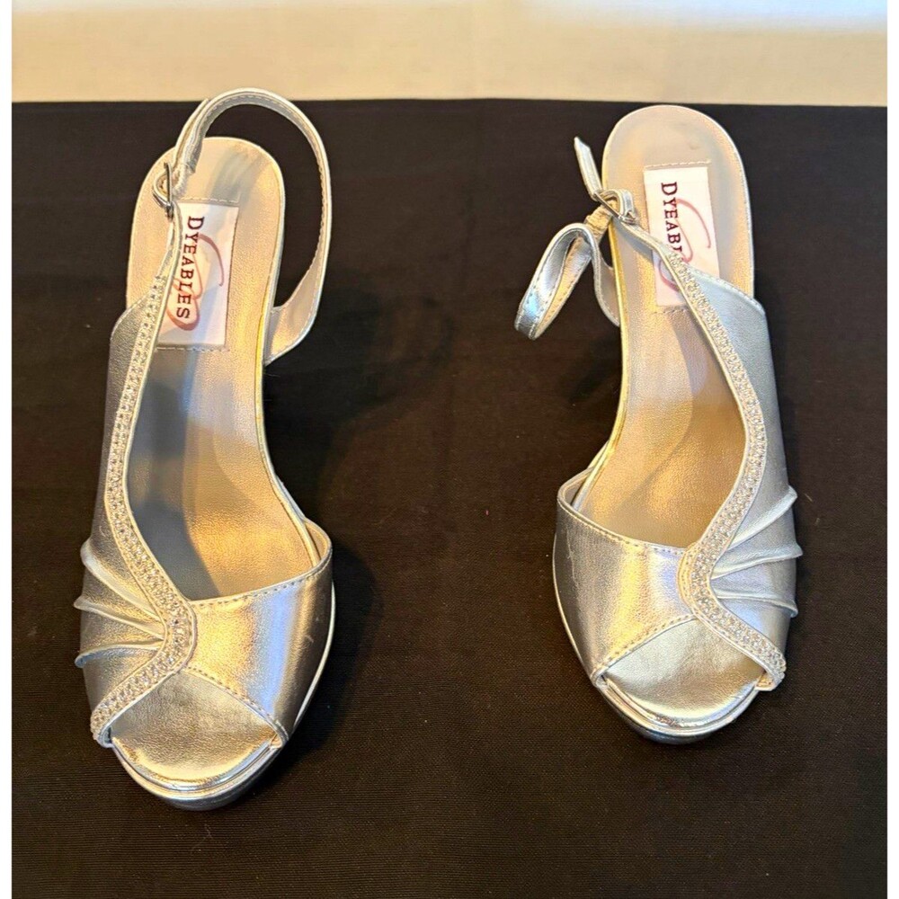 Dyeables Women’s Silver Rhinestone Slingback Open Toe Ankle Strap Heels 6B